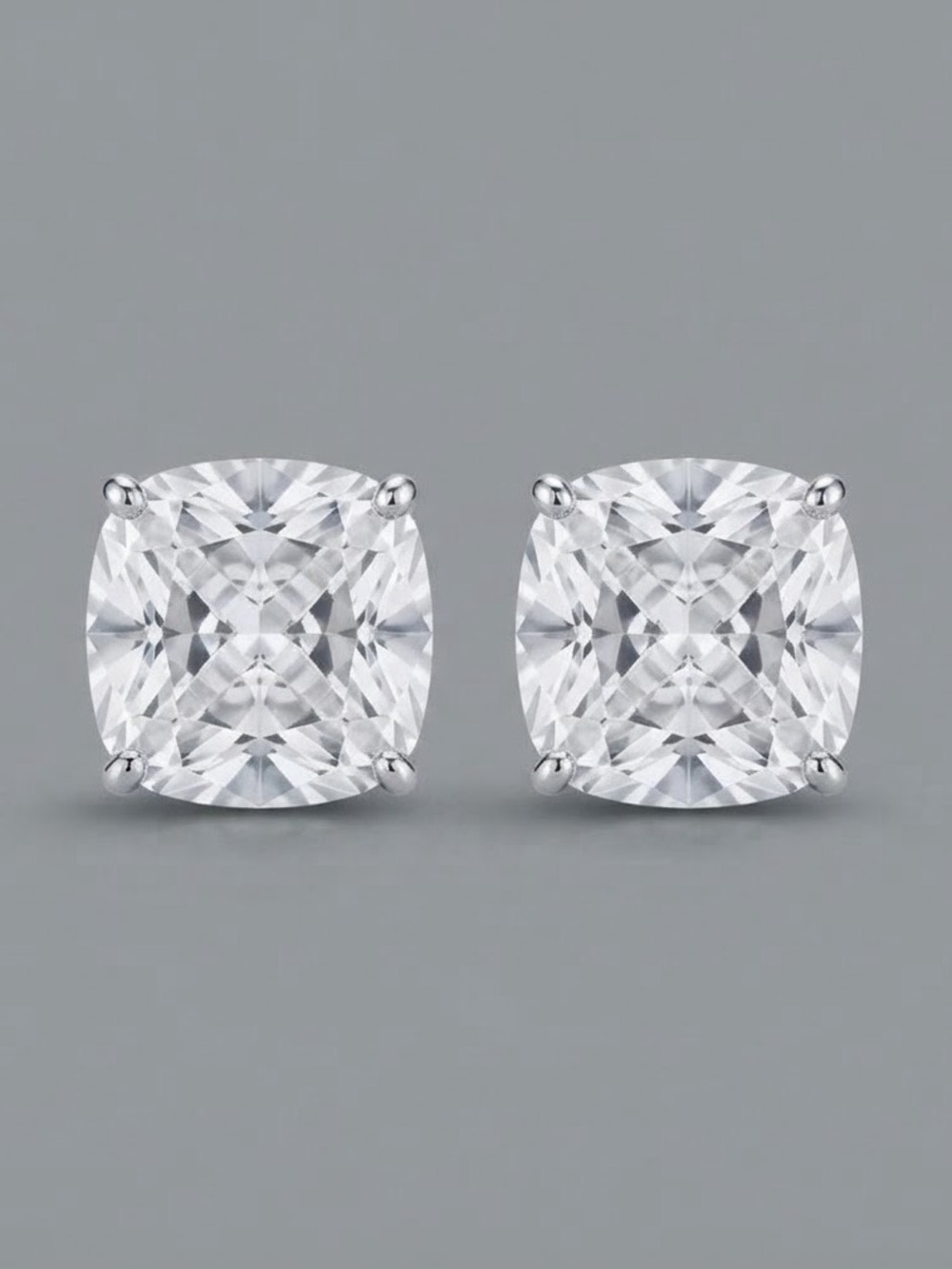 NWOT 2 CTW Cushion Cut Moissanite Solitaire Stud Earrings Silver Tone 1ct Each